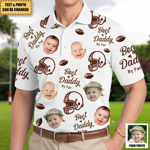 Best Daddy By Par - Personalized Photo Football Polo Shirt