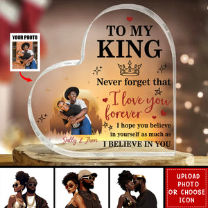 To My Black King, Queen - Personalized Heart-shaped Acrylic Plaque, Gift For Afro Couple