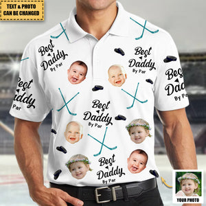 Best Daddy By Par - Personalized Photo Hockey Polo Shirt