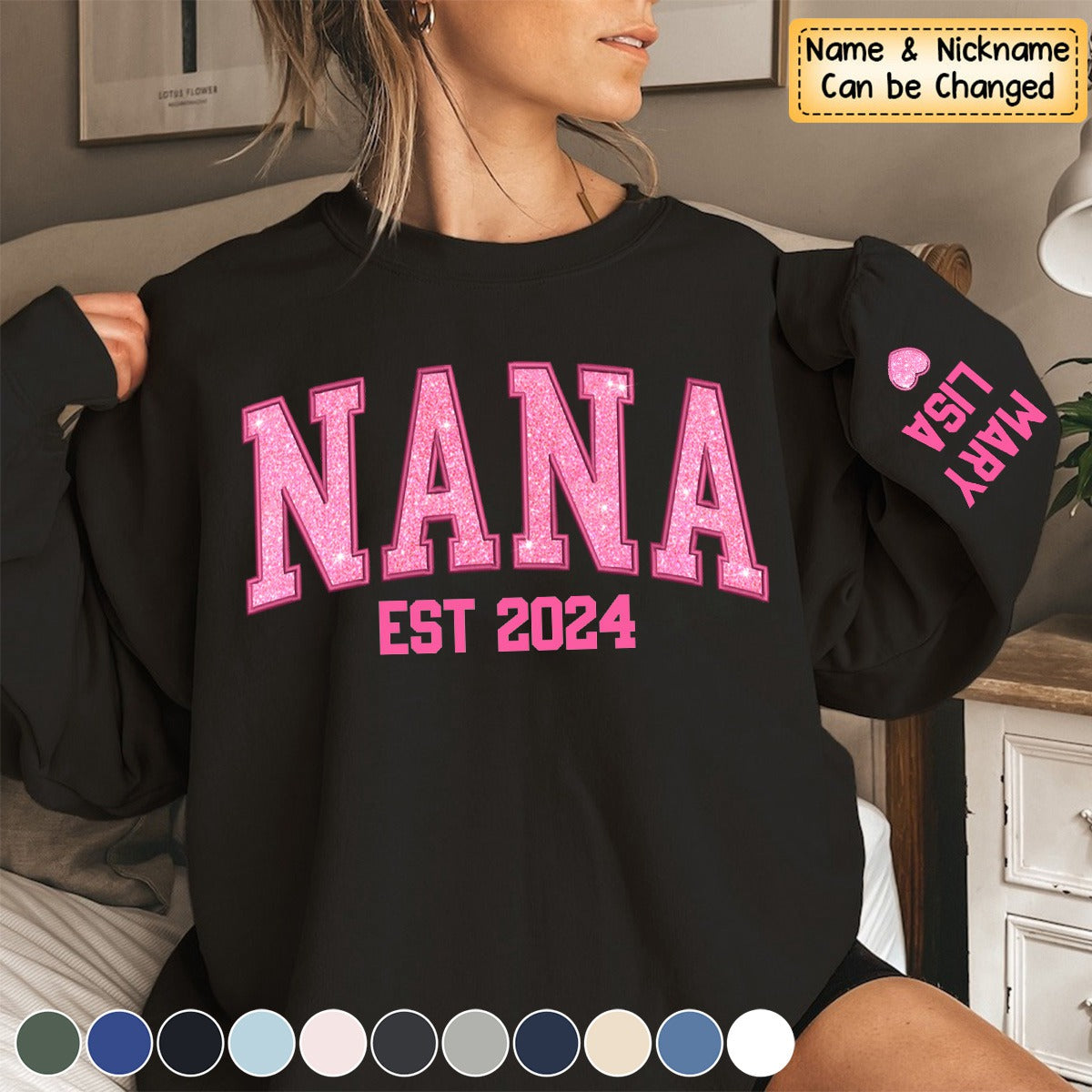 Mimi Glitter Pink Embroidered And GrandKids Sweatshirt