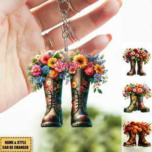 Floral Garden Boots - Personalized Acrylic Keychain