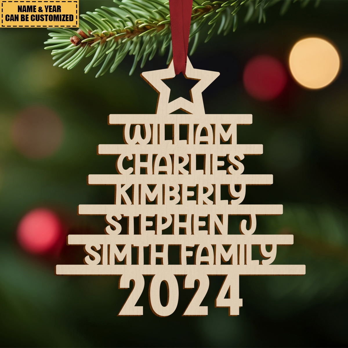 Custom Family Names 2024 Christmas Tree Ornament - Personalized Wooden Family Ornament