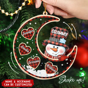 Snowman On Moon Grandma & Grandchildren Christmas - Personalized Shaker Ornament