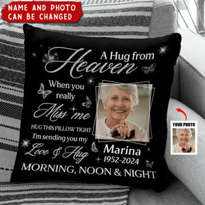 Personalized Memorial Hugs From Heaven Loss of Loved One Remembrance Gift Pillow