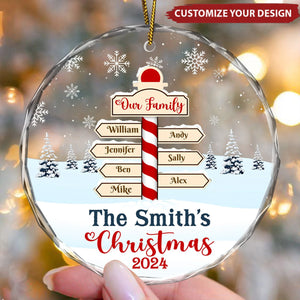 Christmas Noth Pole Family - Personalized Circle Glass Ornament