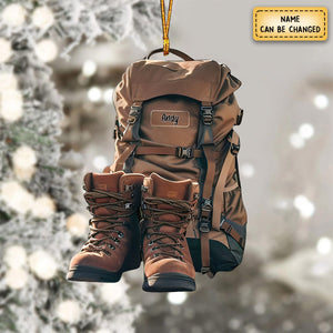 Hiking Boots And Backpack Personalized Hiking Shaped Ornament