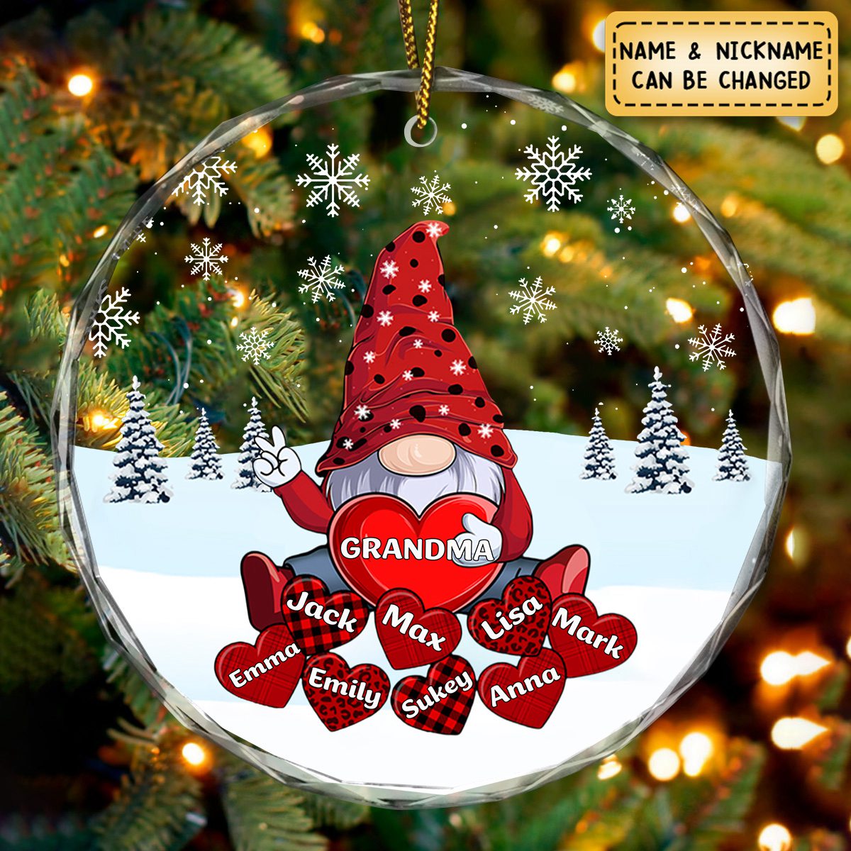 Christmas Grandma's Little Sweethearts - Personalized Circle Glass Ornament