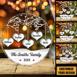 Personalized Christmas Gift For Family Tree Circle Glass Ornament