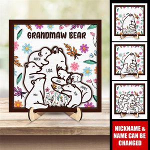 Mama Bear Floral Style - Personalized 2-Layered Wooden Plaque With Stand