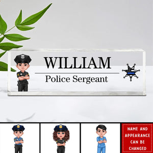 Police Thin Blue Line Personalized Acrylic Desk Name Plate, Office Decor, Appreciation Gift, Christmas Gift For Police Officers, Sheriff, Deputy Sheriff