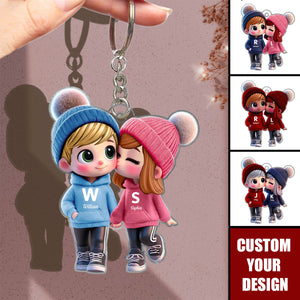 Cute Cartoon Couple Walking Personalized Acrylic Keychain