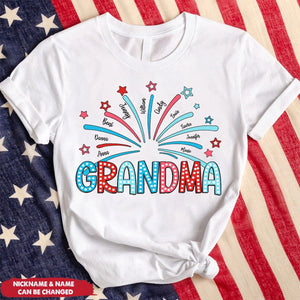 Firework America Flag Grandma And Kids Personalized T-Shirt