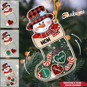 Grandma Snowman Kids In Christmas Socks Personalized Shaker Ornament