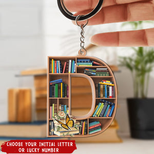 Bookshelf With Alphabet & Numbers - Personalized Book Keychain