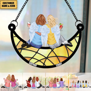 Personalized Moon Suncatcher Ornament - Sisters & Best Friends Gift |Acrylic Window Decor | Birthday & Anniversary Keepsake for Women Girls