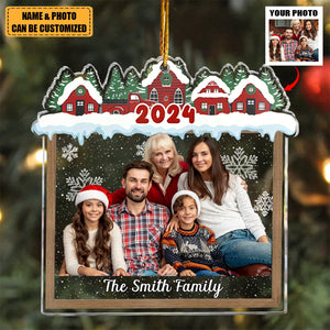 Family Beautiful Christmas Town Village View - Personalized Family Photo Ornament