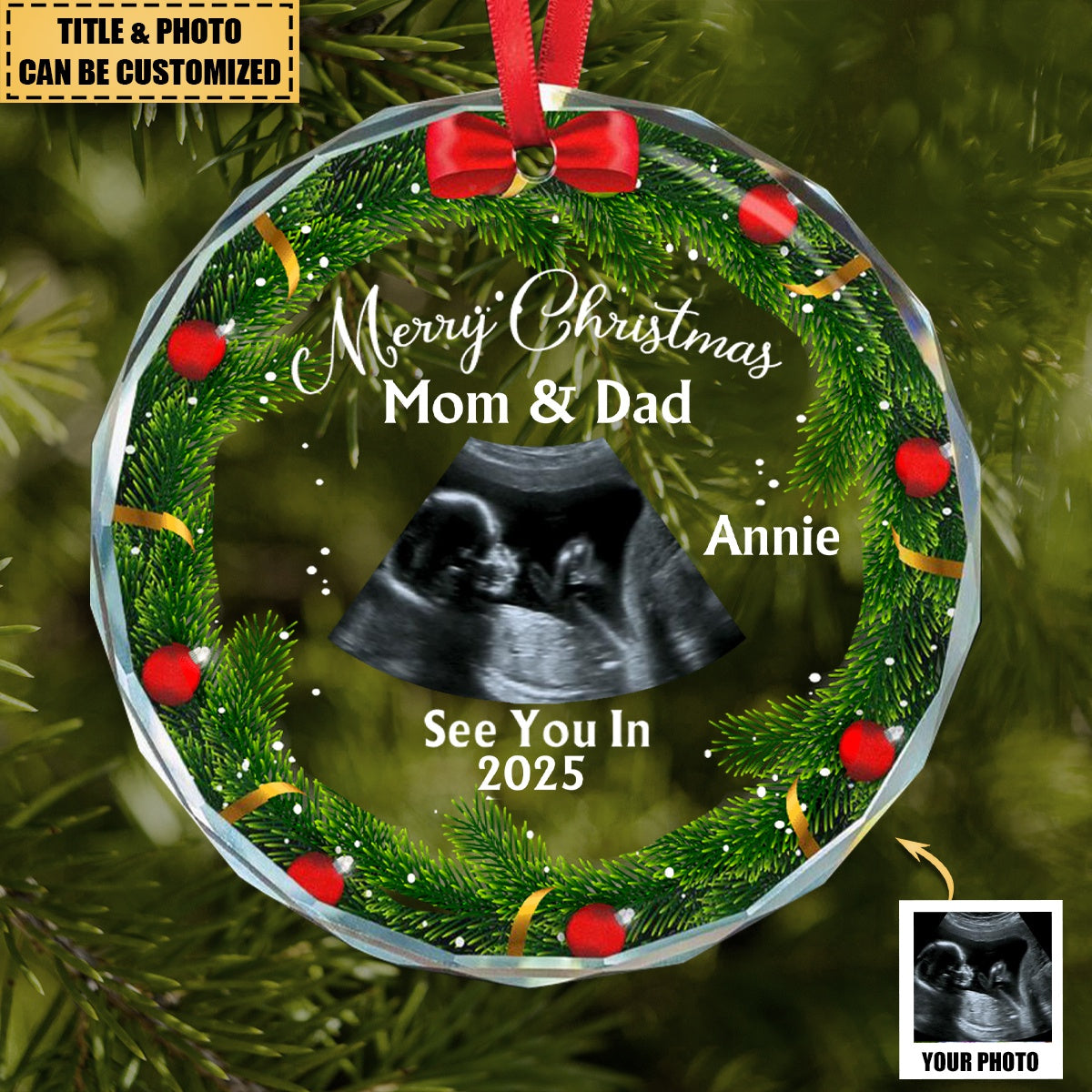 See You In Next Year - Personalized Glass Photo Ornament