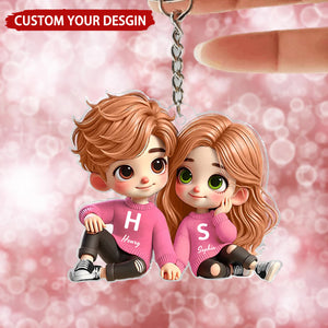 Cute Couple Sitting Together Personalized Acrylic Keychain