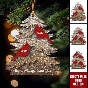 Rustic Christmas Tree Cardinals Always With You Memorial Christmas Personalized 2-Layer Wooden Ornament