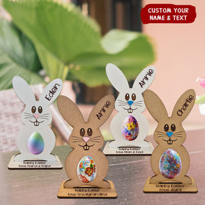 Bunny Holding Easter Egg Personlized Wooden Holder, Easter Gift For Kids Grandkids