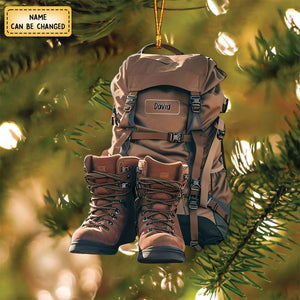 Hiking Boots And Backpack Personalized Hiking Shaped Ornament