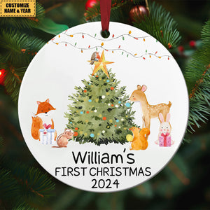 Custom Name And Year With Baby's First Christmas - Personalized Circle Ceramic Ornament