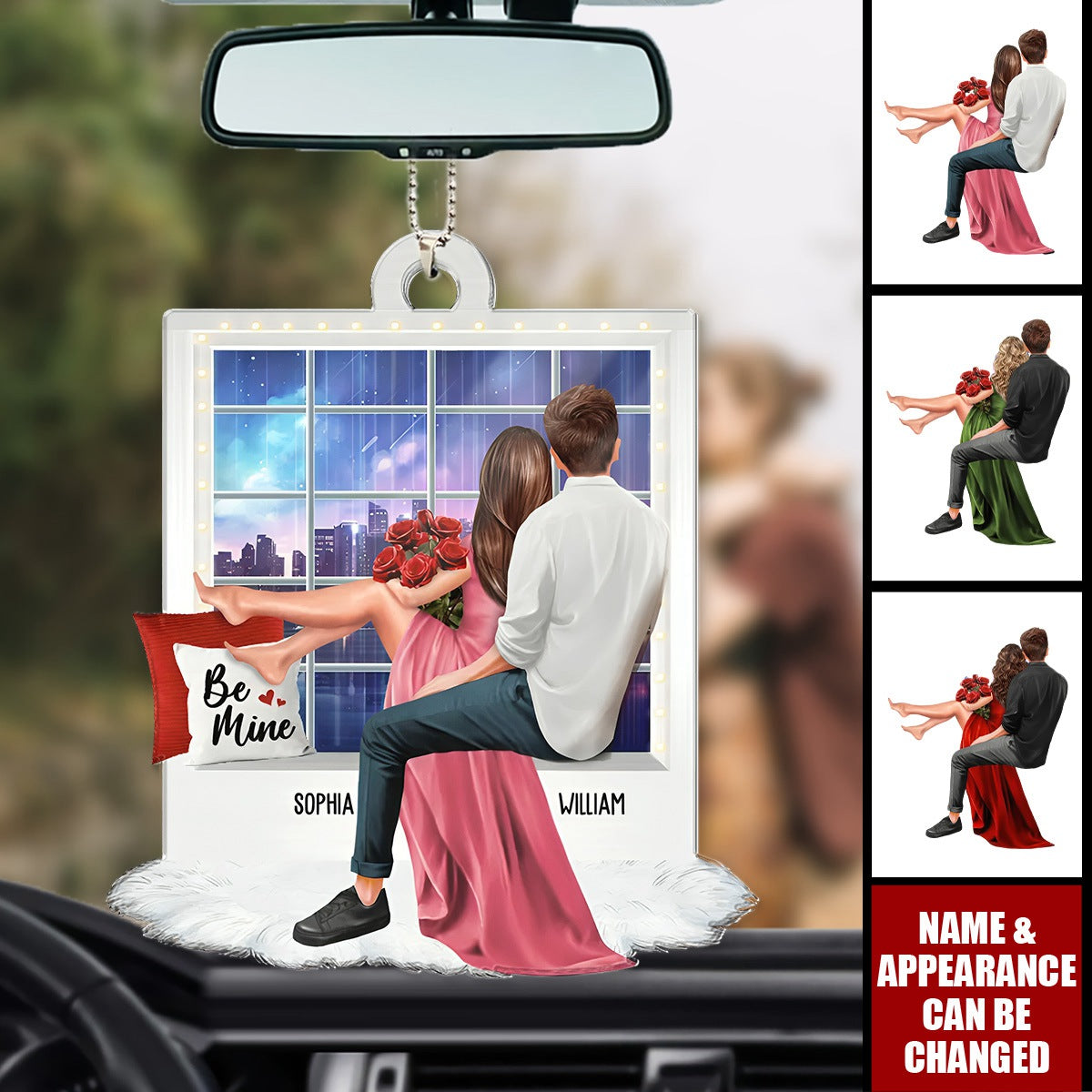 Embracing Couples On Window Personalized Acrylic Car Ornament