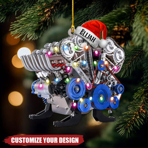 Drag Racing Hot Rod V8 Engine - Personalized Acrylic Christmas Ornament, Gift For Mechanic & Racer