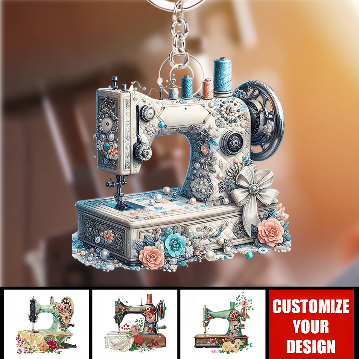 Shiny Sewing Machine Personalized Acrylic Keychain