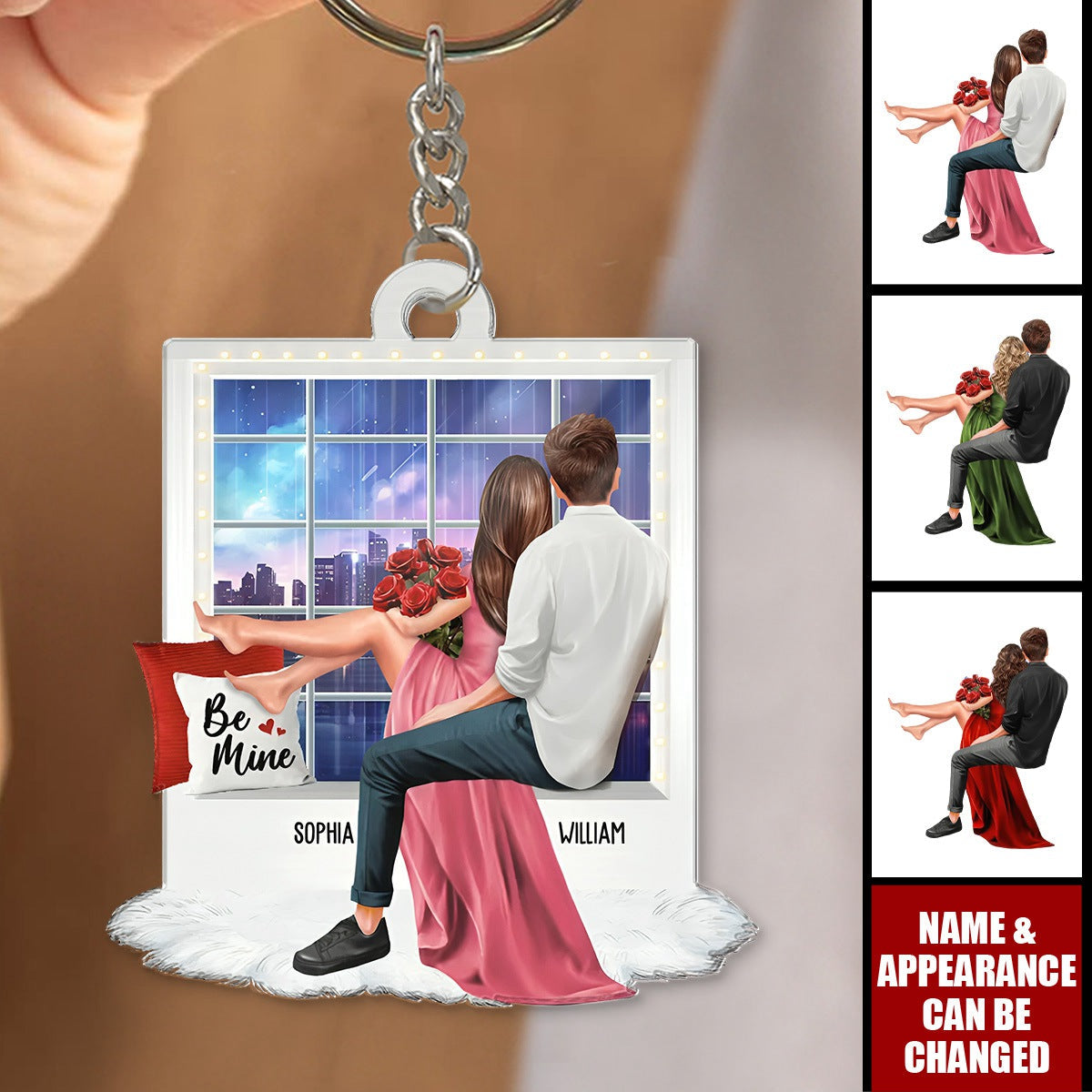 Embracing Couples On Window Personalized Acrylic Keychain