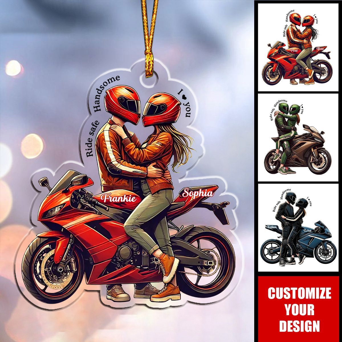 Ride Safe Handsome I Love You Personalized Acrylic Christmas Ornament, Gift For For Biker Couple