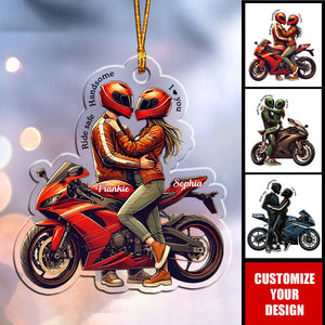 Ride Safe Handsome I Love You Personalized Acrylic Christmas Ornament, Gift For For Biker Couple