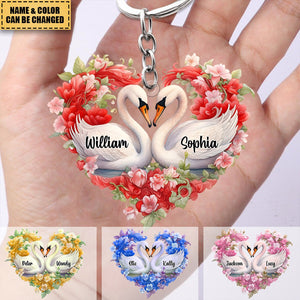 Loving Swan Gift For Couple - Personalized Acrylic Photo Keychain