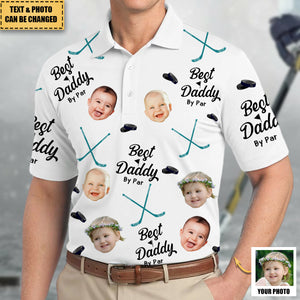 Best Daddy By Par - Personalized Photo Hockey Polo Shirt