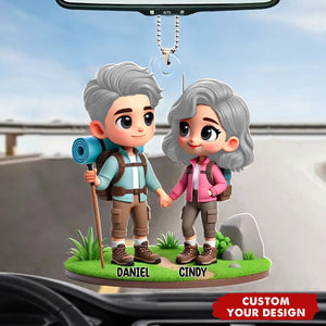 3D Cute Cartoon Hiking Couple Personalized Acrylic Ornament Valentine's Day