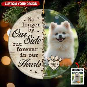 Custom Photo No Longer By Our Side - Memorial Personalized Circle Ceramic Ornament