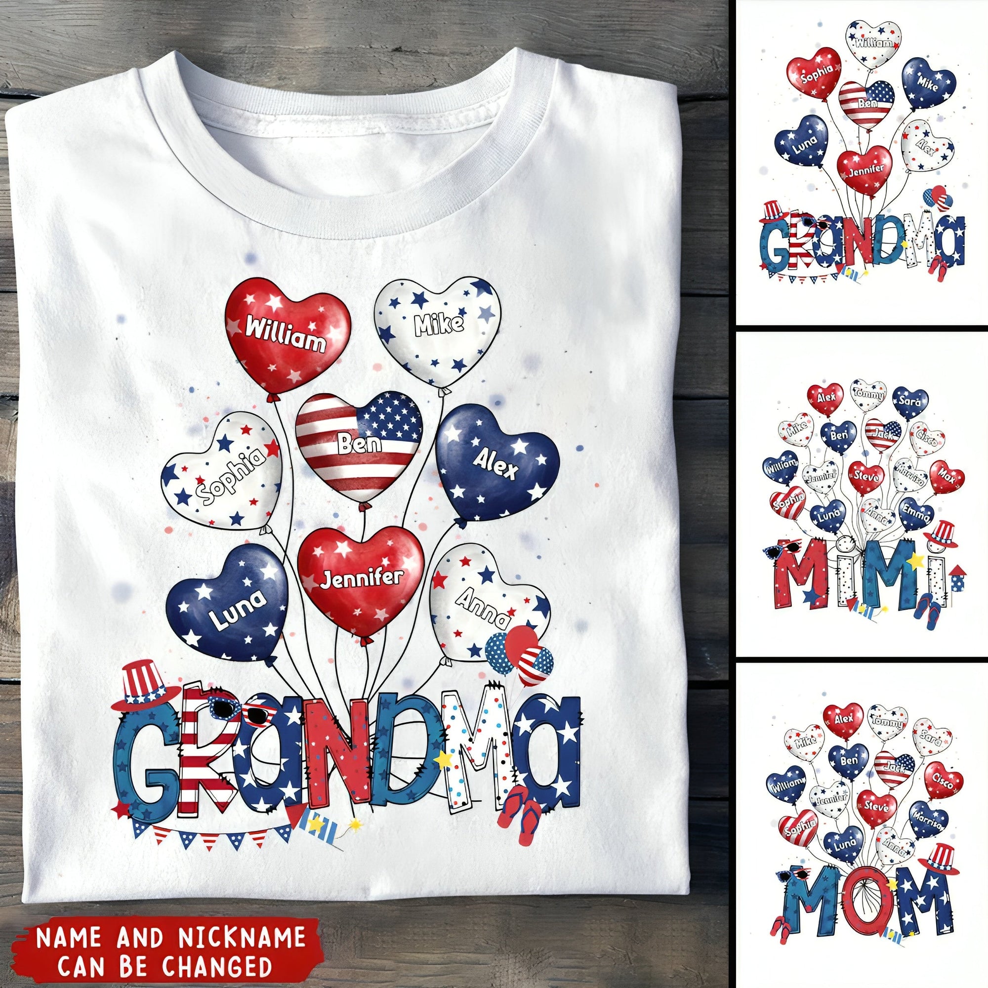 Up to 16 Kids - Grandma / Nana / Gigi /... - 4th of July Balloons - Personalized Shirt