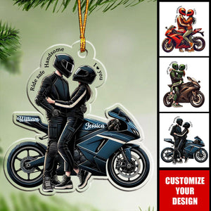 Ride Safe Handsome I Love You Personalized Acrylic Christmas Ornament, Gift For For Biker Couple