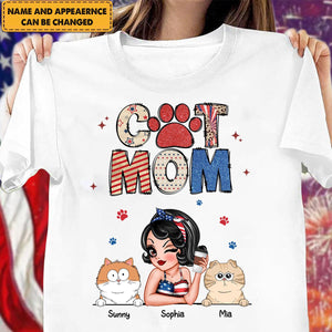 Cat Mom 4th of July America Sparkly Pattern Personalized Shirt, Independence Day