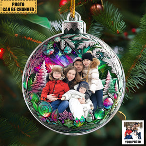 Custom Photo Family In Christmas Ball - Personalized Photo Ornament