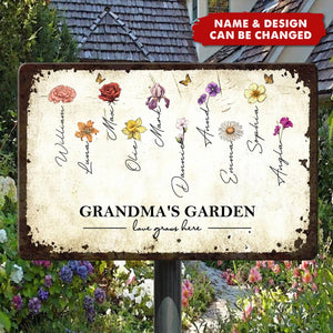 Love Grows Here - Personalized Custom Metal Sign - Gift For Grandma