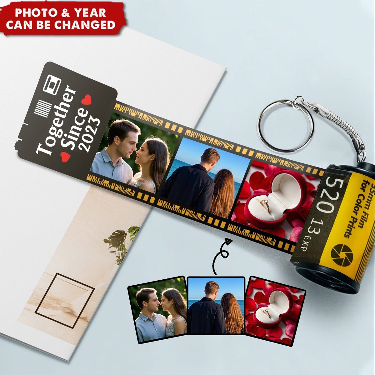 Custom Photo Together Since - Personalized Film Roll Keychain - Loving, Anniversary Gift For Couples, Husband, Wife