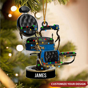 Custom Shape Barber's Chair - Personalized Acrylic Christmas Ornament, Gift For Barber