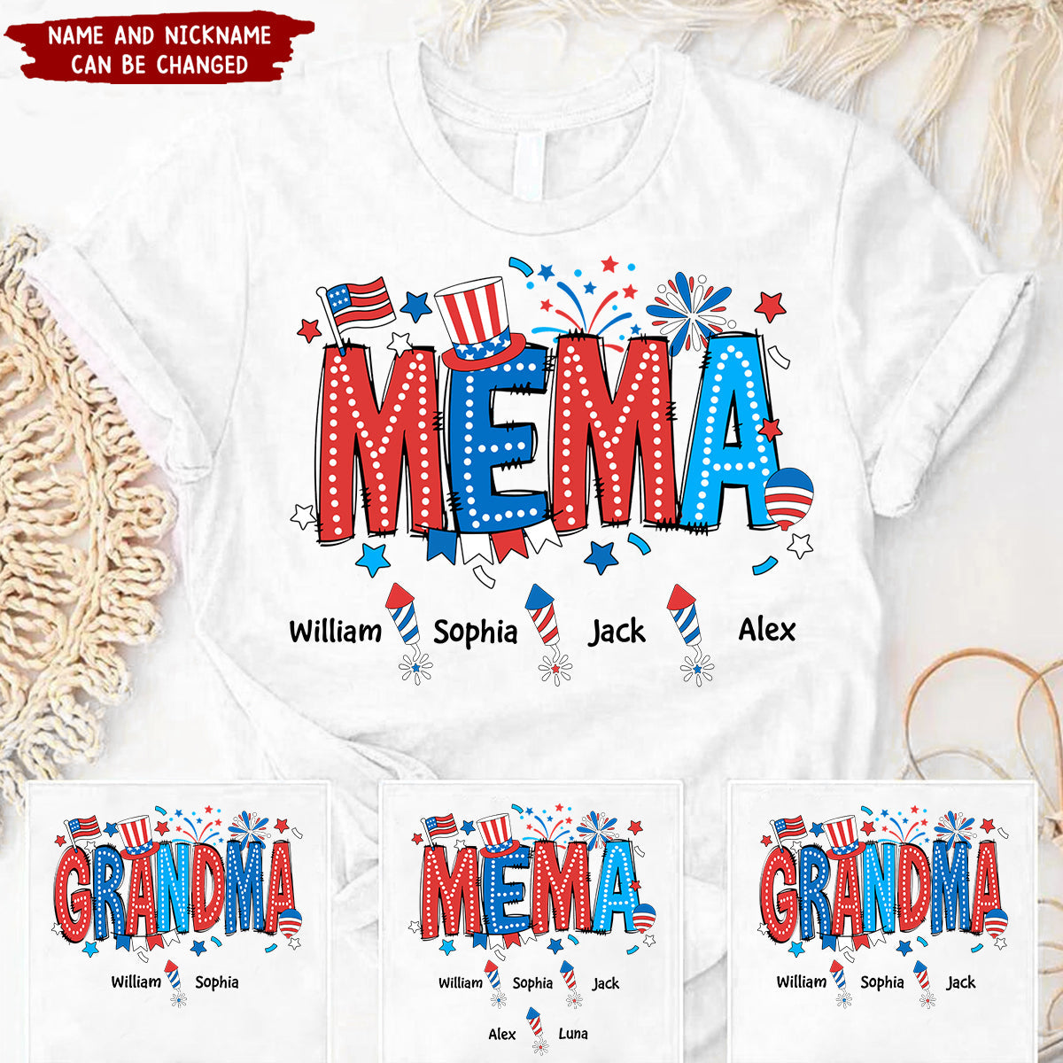 4th of July Grandma Mama Mimi Personalized T-shirt