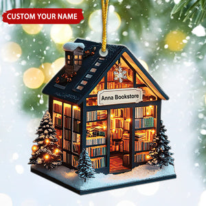 Snowy Book Store Personalized Christmas Ornament, Gift For Book Lovers