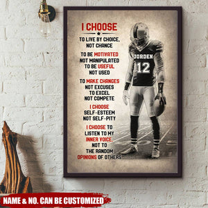 Football I Choose To Live By Choice Not By Chance - Personalized Wall Canvas