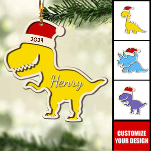 Have A Roaring Christmas Gift For Kid Dinosaur Personalized 2-Layer Wooden Ornament