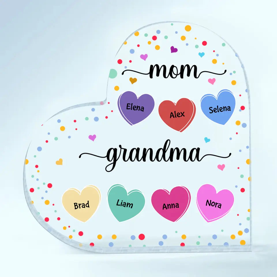 Personalized Heart-shaped Acrylic Plaque - Gift For Grandma - Mom, Grandma And Grandkids