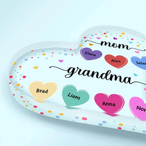 Personalized Heart-shaped Acrylic Plaque - Gift For Grandma - Mom, Grandma And Grandkids