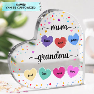 Personalized Heart-shaped Acrylic Plaque - Gift For Grandma - Mom, Grandma And Grandkids